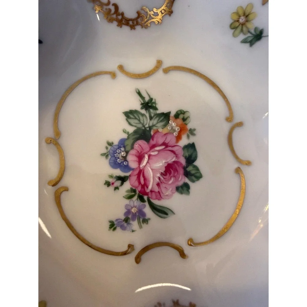 Vintage German Porcelain Trinket Dish, JLMenau Floral Gilt‎ Vanity Bowl